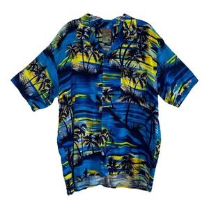Vintage 90s Oversized Pineapple Connections Beach Hawaiian Print Button Up